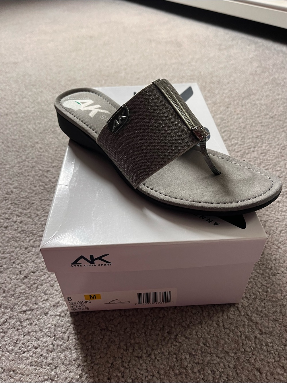 Anne Klein Sport Metallic Gray Thong Sandal